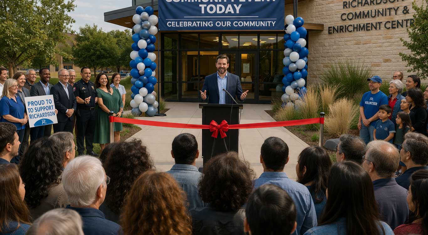 Manasseh Durkin speaking at community event in Richardson Texas